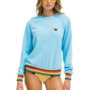 BRAND NEW W/ TAGS. aviator nation rainbow ribs crew sweatshirt - sky blue color